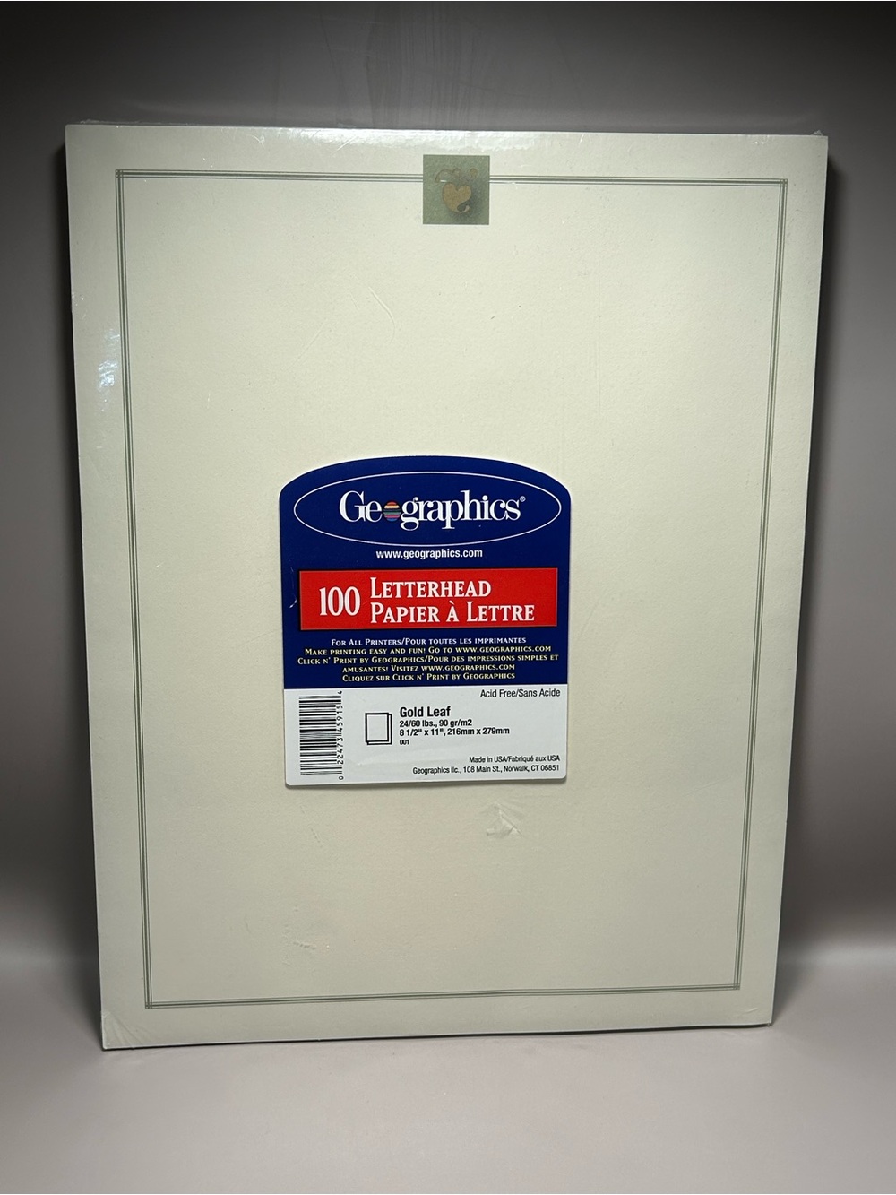 Geographics 100 Letterhead Paper - Cream with Gold Leaf